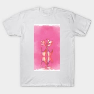 Watercolor Minimal Pink Ballet Pointe Shoes on Ballerina Feet Classically Dancing on Water with Grace and Reflection T-Shirt